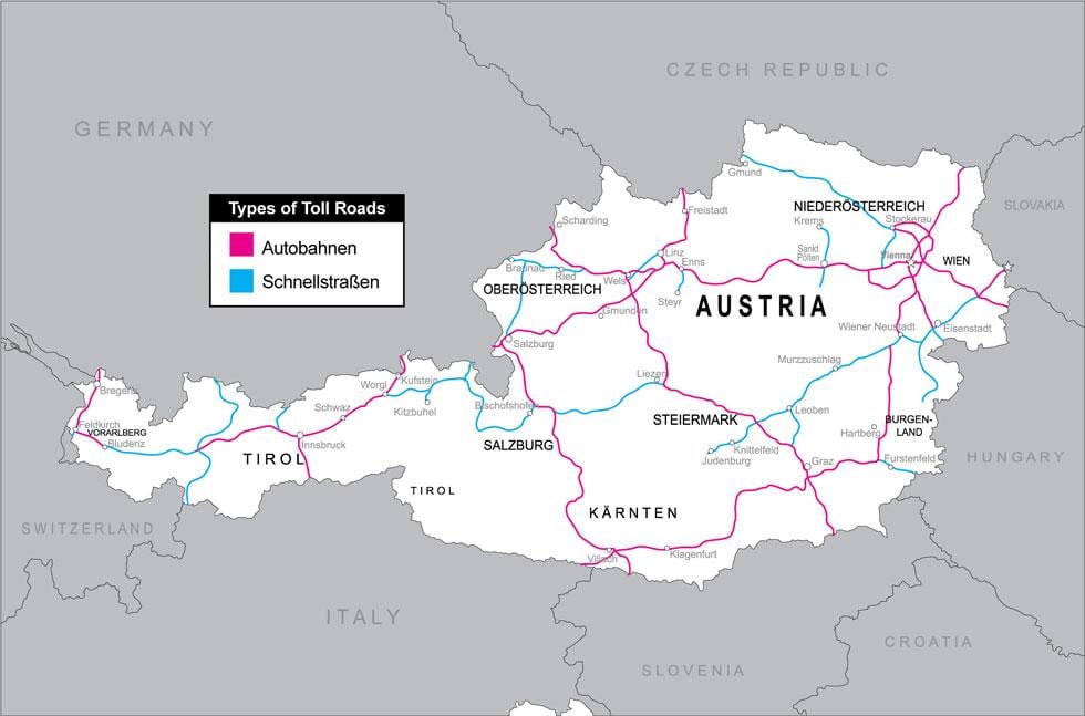 cestninske ceste v avstriji zemljevid