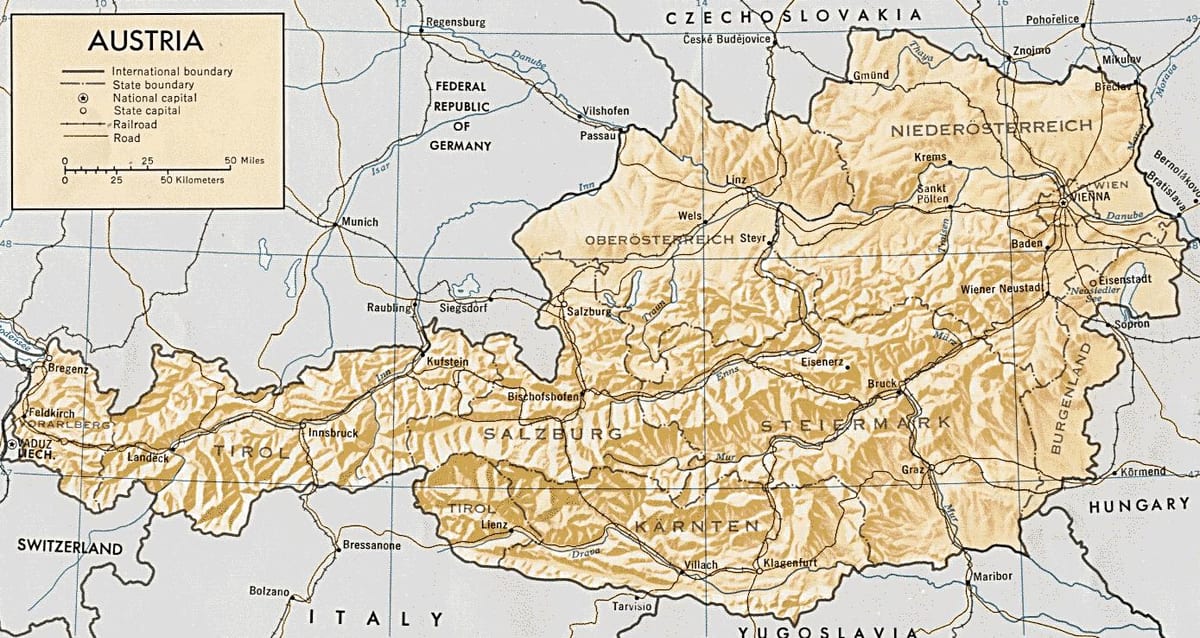 avstrija geografski zemljevid