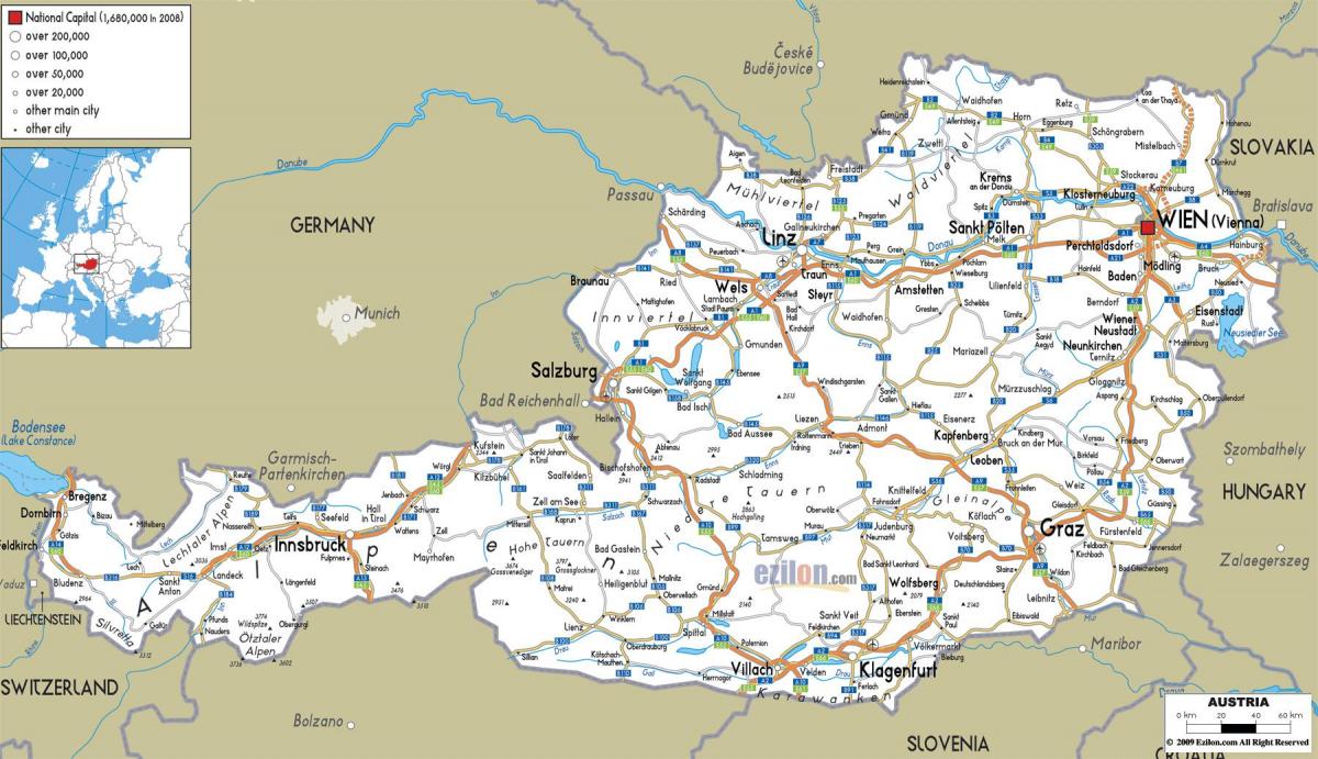 podroben zemljevid avstrije, z mesta
