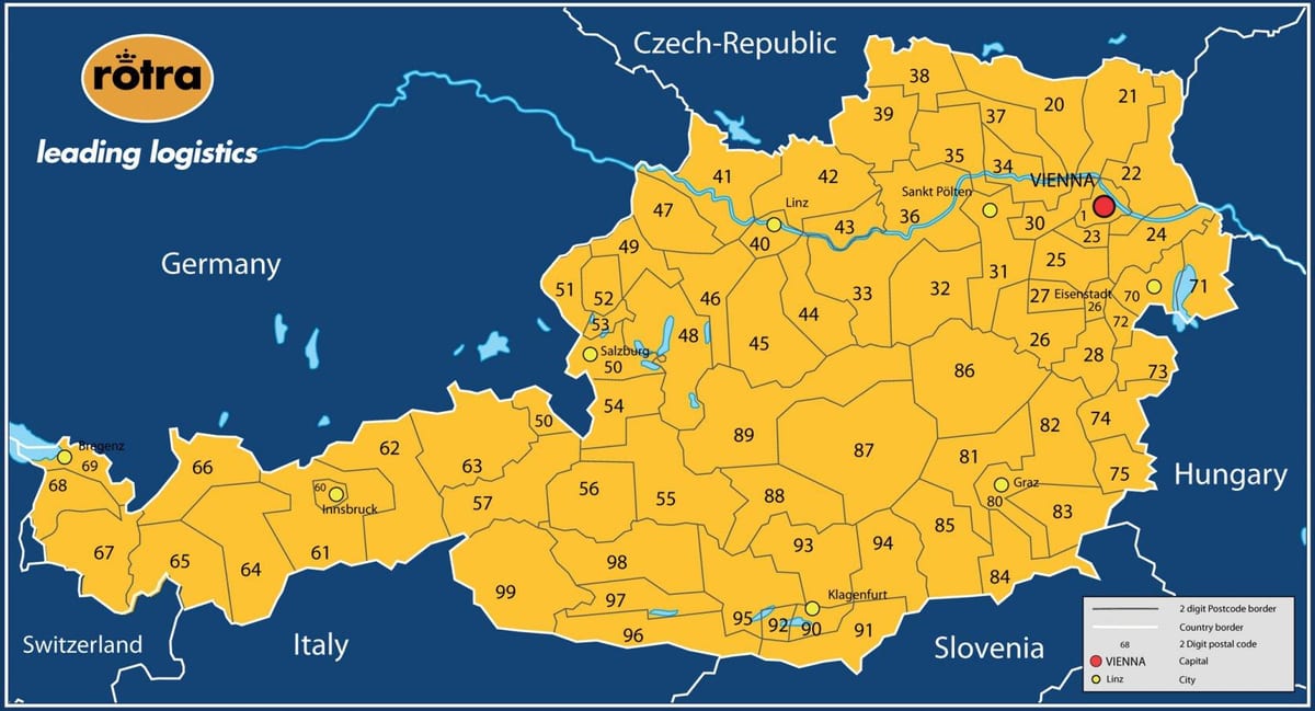 zemljevid avstrije poštna številka