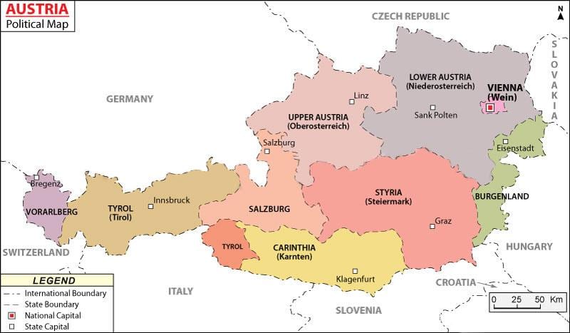 zemljevid avstrije politične