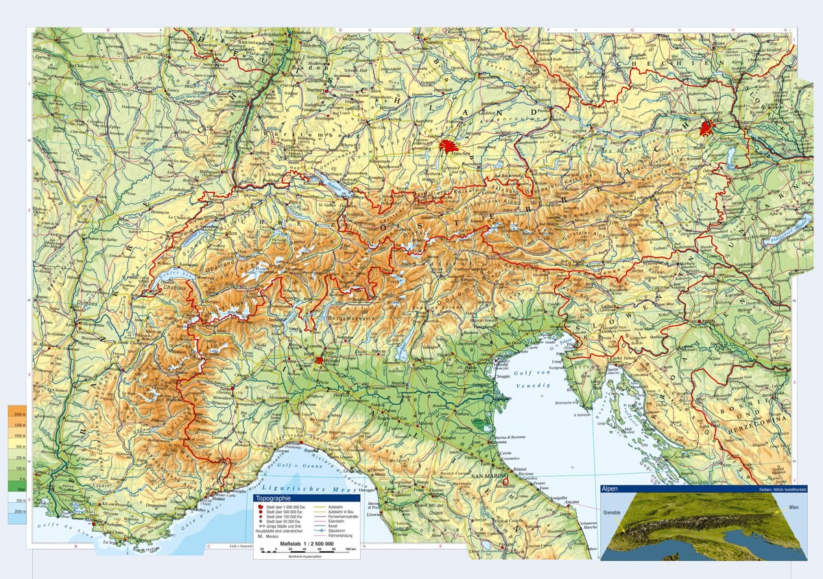 zemljevid avstrije topografske