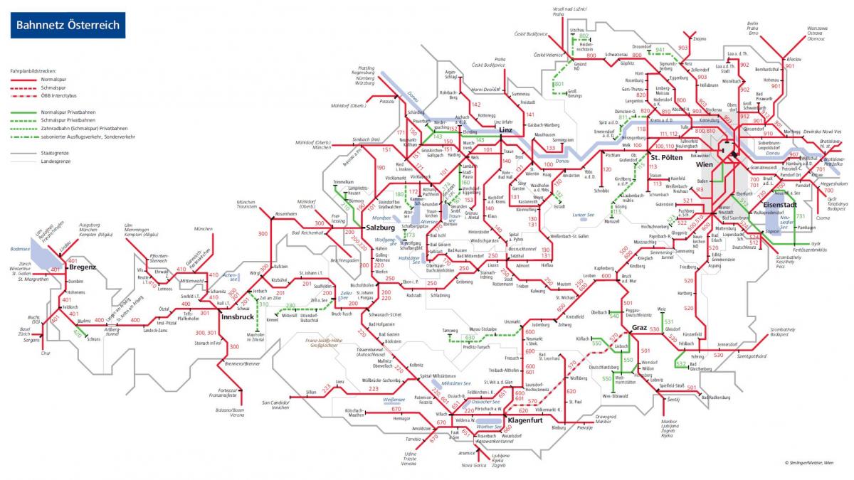 obb avstrijskega železniškega zemljevid