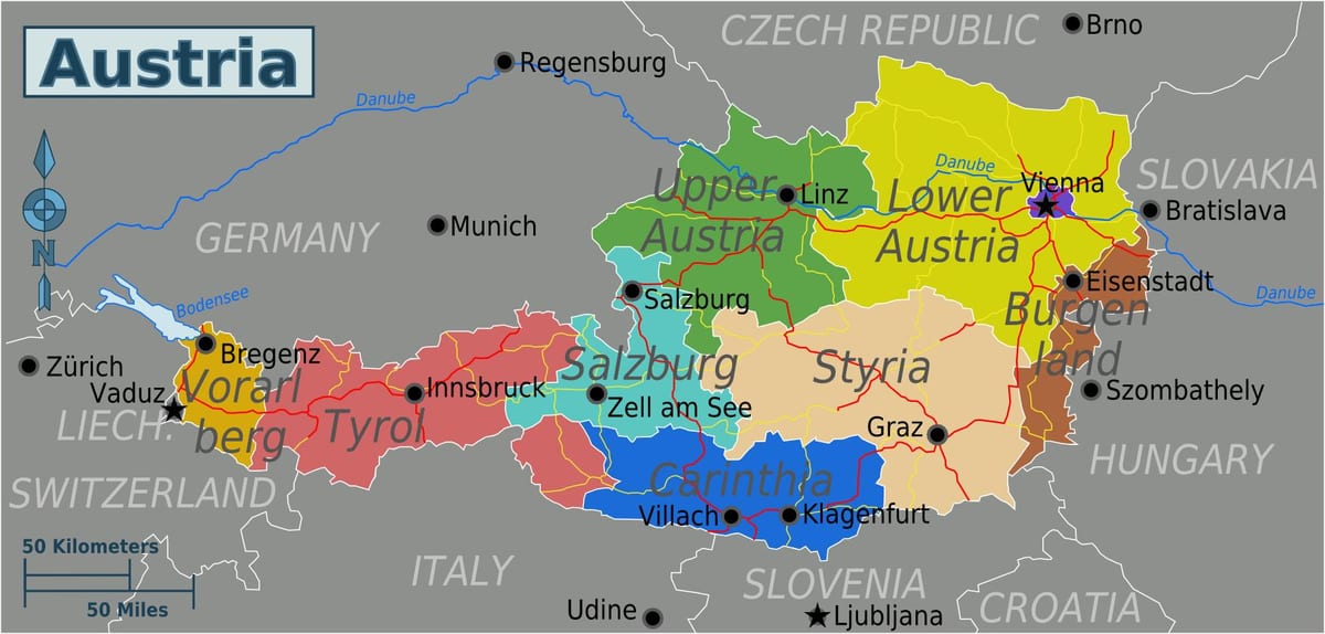 zemljevid avstrijskih zveznih