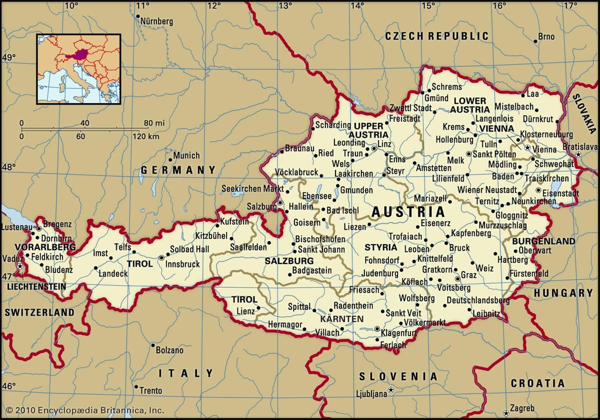 zemljevid gradov v avstriji