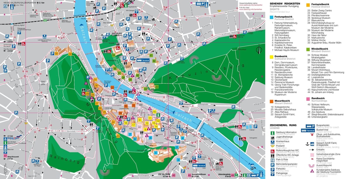 zemljevid turistična karta salzburg, avstrija