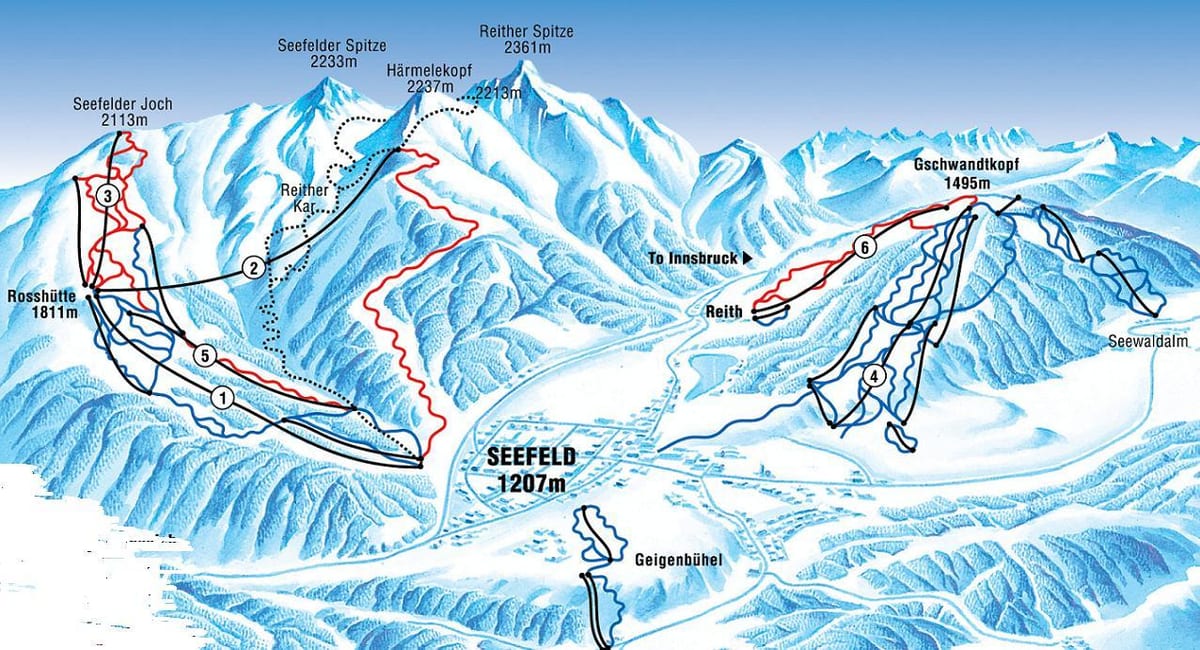 zemljevid seefeld, avstrija