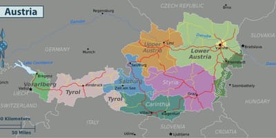 Avstrija znamenitosti na zemljevidu