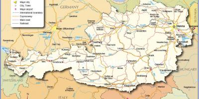 Zemljevid avstrije, z mesti in kraji