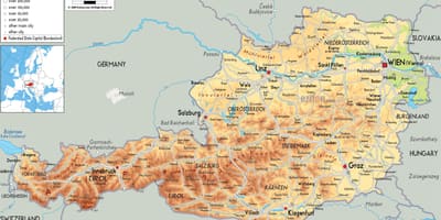 Zemljevid fizični zemljevid avstrije